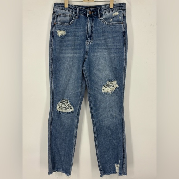NWOT Judy Blue KRISTINE RIGID MAGIC HIGH RISE DISTRESSED STRAIGHT 28 Blue - Picture 3 of 5